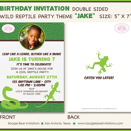 Reptile Photo Birthday Party Invitation Snake Frog Lizard Wild Amphibian Boy Boogie Bear Invitations Jake Theme Paperless Printable Printed