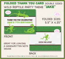 Load image into Gallery viewer, Reptile Birthday Party Thank You Card Snake Leaf Frog Toad Snake Amazon Jungle Rain Forest Green Boogie Bear Invitations Jake Theme Printed