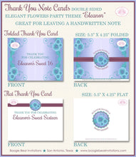 Load image into Gallery viewer, Elegant Flowers Party Thank You Card Birthday Note Flower Garden Purple Girl Teal Sweet 16 1st Boogie Bear Invitations Eleanor Theme Printed