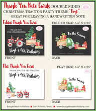 Load image into Gallery viewer, Christmas Tractor Party Thank You Card Birthday Note Truck Red Green Tree Chalkboard Farm Country Boogie Bear Invitations Hoyt Theme Printed