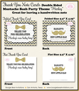 Mustache Bash Party Thank You Card Note Baby Shower Bow Tie Little Man Boy Black Gold Onederful Boogie Bear Invitations Harley Theme Printed