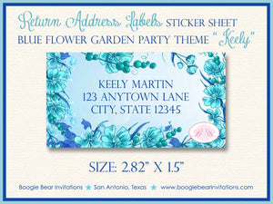 Blue Flower Garden Baby Shower Invitation Party Boy Girl Aqua Turquoise Teal Boogie Bear Invitations Keely Theme Paperless Printable Printed