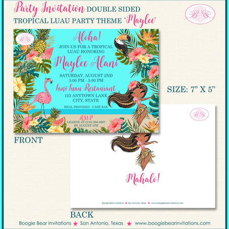 Luau Beach Birthday Party Invitation Tropical Girl Ocean Tiki Flamingo Bird Boogie Bear Invitations Maylee Theme Paperless Printable Printed
