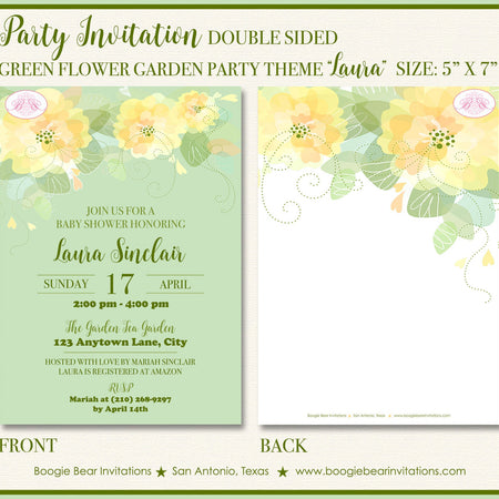 Flower Garden Baby Shower Invitation Spring Summer Floral Yellow Peach Green Boogie Bear Invitations Laura Theme Paperless Printable Printed
