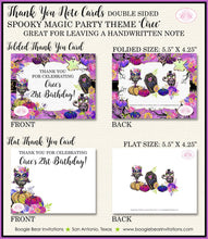 Load image into Gallery viewer, Spooky Magic Party Thank You Card Note Tag Halloween Black Cat Owl Witch Ghost Skeleton Woodland Boogie Bear Invitations Circe Theme Printed