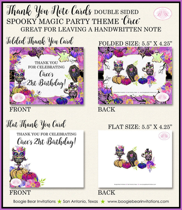 Spooky Magic Party Thank You Card Note Tag Halloween Black Cat Owl Witch Ghost Skeleton Woodland Boogie Bear Invitations Circe Theme Printed