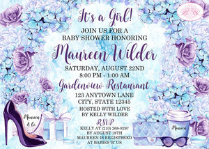 Fashion Chic Baby Shower Invitation Lavender Blue Purple Birthday Party Co Boogie Bear Invitations Maureen Theme Paperless Printable Printed