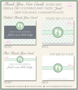 Green Grey Footprints Baby Shower Thank You Note Card Party Gender Neutral Reveal Circle Boy Girl Boogie Bear Invitations Jade Theme Printed
