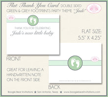 Load image into Gallery viewer, Green Grey Footprints Baby Shower Thank You Note Card Party Gender Neutral Reveal Circle Boy Girl Boogie Bear Invitations Jade Theme Printed