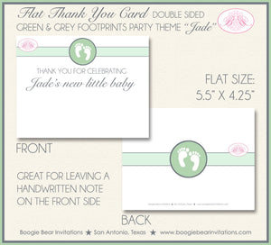 Green Grey Footprints Baby Shower Thank You Note Card Party Gender Neutral Reveal Circle Boy Girl Boogie Bear Invitations Jade Theme Printed