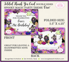 Load image into Gallery viewer, Spooky Magic Party Thank You Card Note Tag Halloween Black Cat Owl Witch Ghost Skeleton Woodland Boogie Bear Invitations Circe Theme Printed