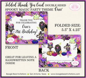 Spooky Magic Party Thank You Card Note Tag Halloween Black Cat Owl Witch Ghost Skeleton Woodland Boogie Bear Invitations Circe Theme Printed