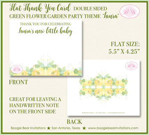Flower Garden Green Thank You Card Note Baby Shower Party Spring Summer Floral Grow Yellow Green Boogie Bear Invitations Laura Theme Printed