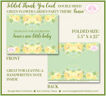 Load image into Gallery viewer, Flower Garden Green Thank You Card Note Baby Shower Party Spring Summer Floral Grow Yellow Green Boogie Bear Invitations Laura Theme Printed