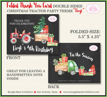 Load image into Gallery viewer, Christmas Tractor Party Thank You Card Birthday Note Truck Red Green Tree Chalkboard Farm Country Boogie Bear Invitations Hoyt Theme Printed