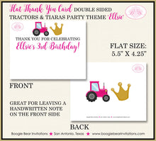Load image into Gallery viewer, Tractors Tiaras Party Thank You Card Birthday Note Pink Gold Black Farm Country Girl Princess Boogie Bear Invitations Ellsie Theme Printed