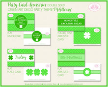 Load image into Gallery viewer, St. Patrick&#39;s Day Favor Party Card Appetizer Tent Place Food Tag Irish Green Lucky Shamrock Holiday Boogie Bear Invitations McGillvary Theme