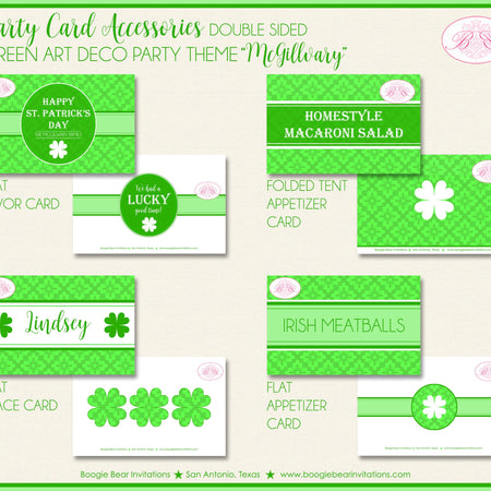 St. Patrick's Day Favor Party Card Appetizer Tent Place Food Tag Irish Green Lucky Shamrock Holiday Boogie Bear Invitations McGillvary Theme