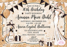 Load image into Gallery viewer, Black Gold Formal Birthday Party Invitation Fashion Chic Gala New Year Eve Boogie Bear Invitations Arianna Theme Paperless Printable Printed