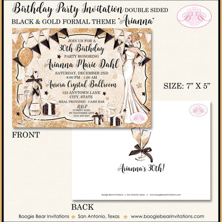 Black Gold Formal Birthday Party Invitation Fashion Chic Gala New Year Eve Boogie Bear Invitations Arianna Theme Paperless Printable Printed