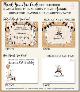 Black Gold Formal Party Thank You Card Birthday Note Fashion Chic New Years Eve Day Ball Girl Boogie Bear Invitations Arianna Theme Printed