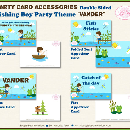 Fishing Boy Birthday Party Card Favor Tent Place Appetizer Food Tag Lake Blue Outdoor River Summer Swim Boogie Bear Invitations Vander Theme