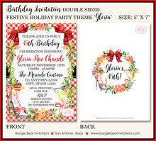 Load image into Gallery viewer, Red Christmas Holiday Party Invitation Birthday Flower Winter Holly Garland Boogie Bear Invitations Gloria Theme Paperless Printable Printed