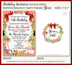 Red Christmas Holiday Party Invitation Birthday Flower Winter Holly Garland Boogie Bear Invitations Gloria Theme Paperless Printable Printed