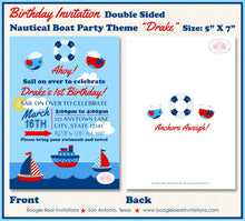 Load image into Gallery viewer, Nautical Sailor Birthday Party Invitation Boat Boy Girl Red Blue Ocean Sail Boogie Bear Invitations Drake Theme Paperless Printable Printed