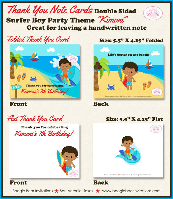 Surfer Boy Birthday Party Thank You Card Note Beach Swimming Surf Ocean Pool Swim Summer Aloha Boogie Bear Invitations Kimoni Theme Printed