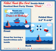 Load image into Gallery viewer, Nautical Sailor Party Thank You Cards Birthday Boat Boy Girl Red Blue Ocean Sail Ship Bird Swim Boogie Bear Invitations Drake Theme Printed
