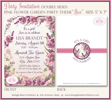 Load image into Gallery viewer, Pink Flower Garden Baby Shower Invitation Girl Purple Spring Floral Outdoor Boogie Bear Invitations Lisa Theme Paperless Printable Printed