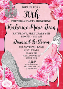 Princess Ball Birthday Party Invitation Red Pink Cinderella 21st 30th Boogie Bear Invitations Katherine Theme Paperless Printable Printed