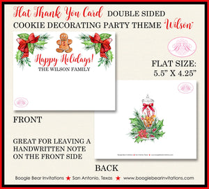Cookie Decorating Party Thank You Card Note Christmas Red Gingerbread Poinsettia Candycane Kids Boogie Bear Invitations Wilson Theme Printed