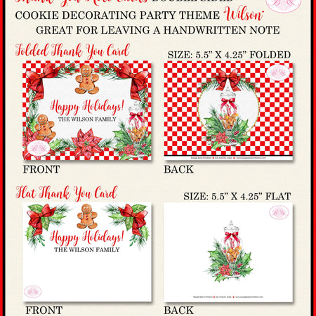 Cookie Decorating Party Thank You Card Note Christmas Red Gingerbread Poinsettia Candycane Kids Boogie Bear Invitations Wilson Theme Printed