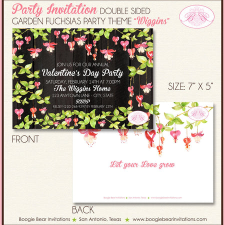 Garden Fuchsias Valentine's Party Invitation Day Love Spring Grow Pink Red Boogie Bear Invitations Wiggins Theme Paperless Printable Printed