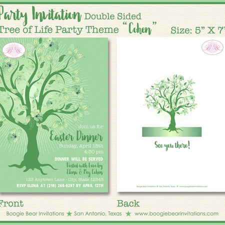 Tree of Life Easter Party Invitation Birthday Green Spring Flower Forest Boogie Bear Invitations Cohen Theme Paperless Printable Printed