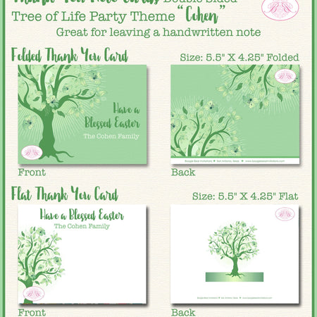 Tree of Life Party Thank You Card Note Easter Birthday Picnic Garden Green Spring Flower Forest Boogie Bear Invitations Cohen Theme Printed