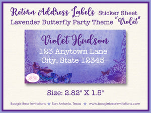 Lavender Butterfly Baby Shower Invitation Vintage Purple Birthday Party Fly Boogie Bear Invitations Violet Theme Paperless Printable Printed