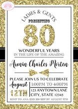 Load image into Gallery viewer, Black Gold Glitter Birthday Party Invitation Formal Aged To Perfection Boogie Bear Invitations Armin Theme Paperless Printable Printed