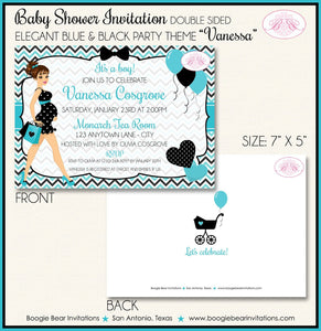 Aqua Blue Black Baby Shower Invitation Party Boy Turquoise Teal Chevron Boogie Bear Invitations Vanessa Theme Paperless Printable Printed