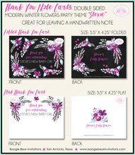 Load image into Gallery viewer, Winter Woodland Flowers Party Thank You Cards Note Baby Shower Pink Girl Aqua White Chalkboard Boogie Bear Invitations Stevie Theme Printed
