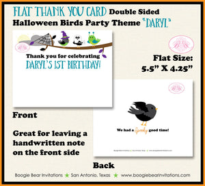 Halloween Birds Party Thank You Card Note Birthday Boy Girl Costume Spider Web Witch Woodland Boogie Bear Invitations Daryl Theme Printed