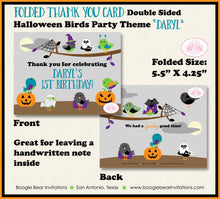 Load image into Gallery viewer, Halloween Birds Party Thank You Card Note Birthday Boy Girl Costume Spider Web Witch Woodland Boogie Bear Invitations Daryl Theme Printed