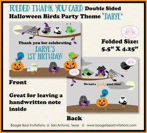 Halloween Birds Party Thank You Card Note Birthday Boy Girl Costume Spider Web Witch Woodland Boogie Bear Invitations Daryl Theme Printed