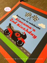 Load image into Gallery viewer, Motorcycle Birthday Party Door Banner Driver Red Pit Crew Checkered Flag Black Racing Grand Prix Teen Boogie Bear Invitations Giacomo Theme