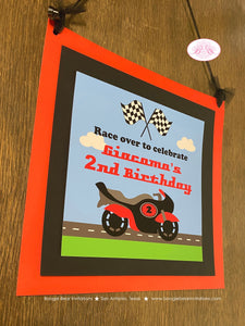 Motorcycle Birthday Party Door Banner Driver Red Pit Crew Checkered Flag Black Racing Grand Prix Teen Boogie Bear Invitations Giacomo Theme