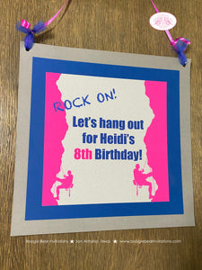 Rock Climbing Birthday Party Door Banner Pink Blue Grey Girl Climb Bouldering Modern Athletic Sports On Boogie Bear Invitations Heidi Theme