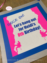 Load image into Gallery viewer, Rock Climbing Birthday Party Door Banner Pink Blue Grey Girl Climb Bouldering Modern Athletic Sports On Boogie Bear Invitations Heidi Theme
