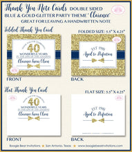 Load image into Gallery viewer, Blue Gold Glitter Party Thank You Card Birthday Note Boy Tie Royal King Formal Elegant Dinner Boogie Bear Invitations Clarence Theme Printed